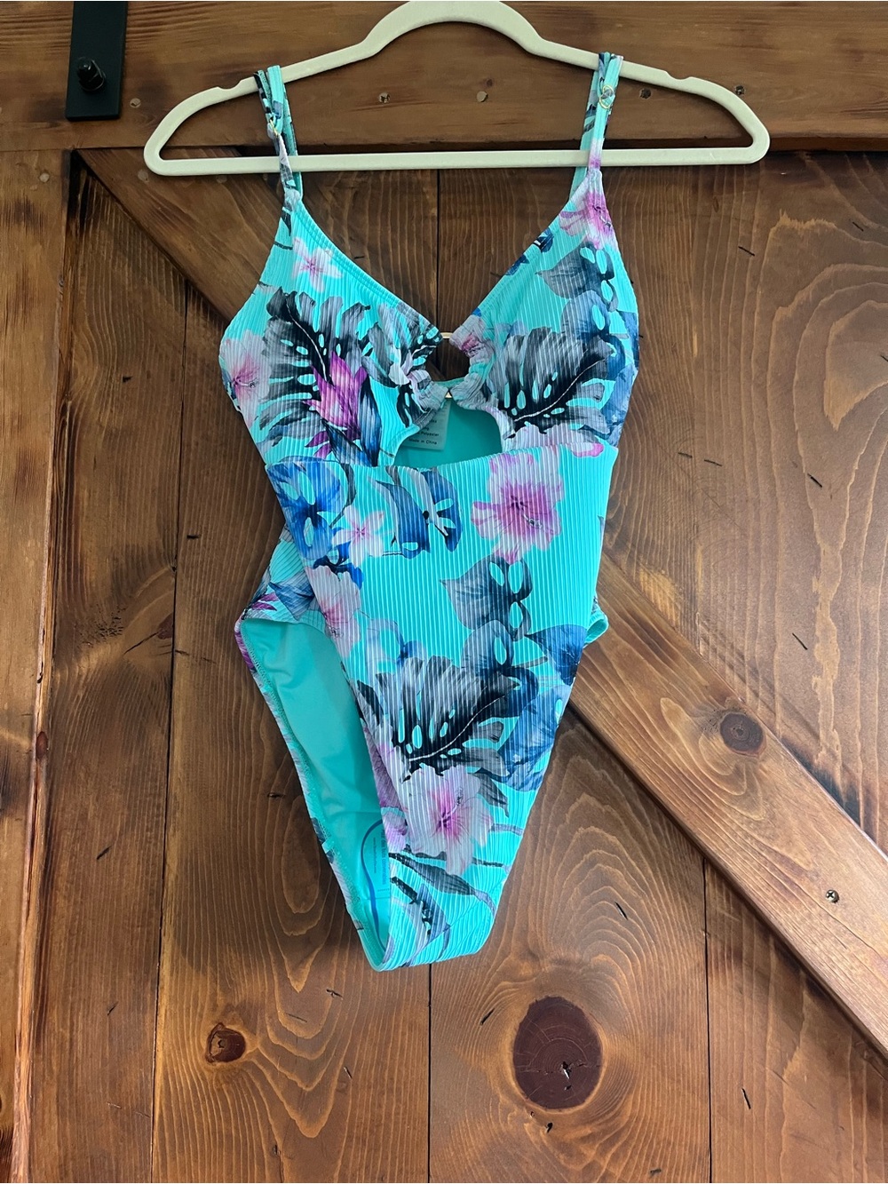 Baltic Born Turquoise Floral Ribbed One-Piece Swimsuit with Pink & Blue Flowers